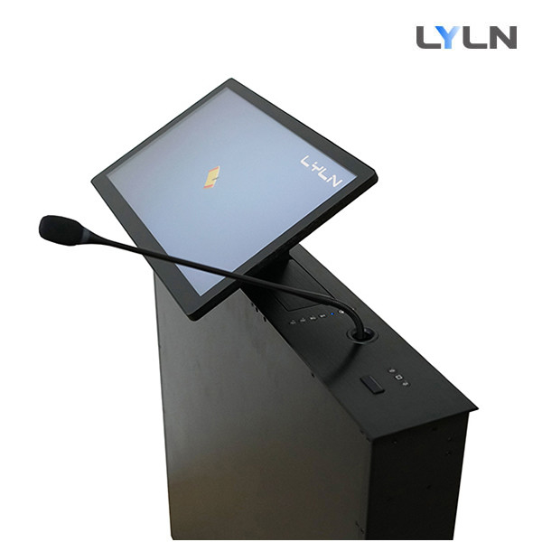 Motorized Retractable Screen with Built-In Foldable Function Integrated With Gooseneck Microphone