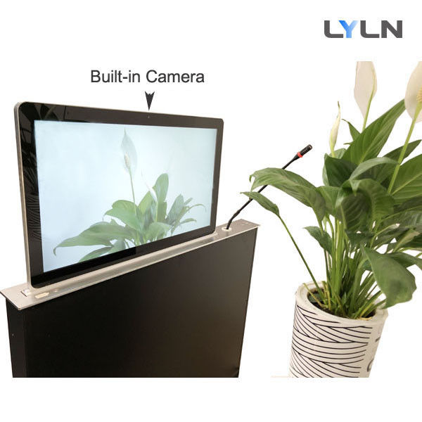 Brushed Aluminum Motorized Retractable Monitor With Built - In Camera & Retractable Mic