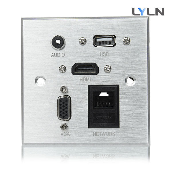Silver / Black Color AV Wall Plate With 3.5mm Stereo And RJ45 Port